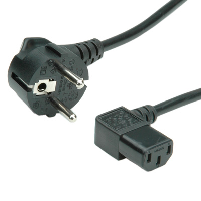 ROLINE Захранващ кабел, ъглов, Schuko, 1.8 м, черен цвят