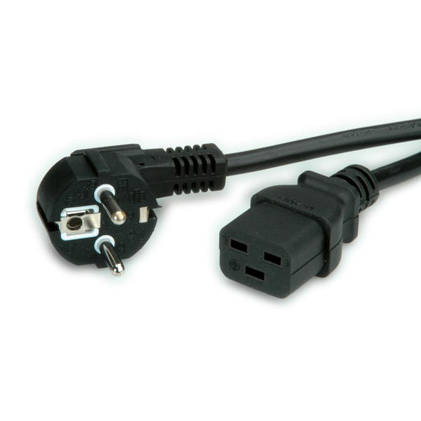 VALUE захранващ кабел, Schuko, IEC320 - C19, 16A, черен, 3.0 м