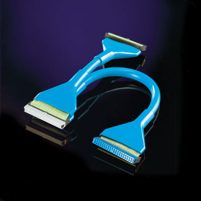 UDMA/ATA133 кръгъл кабел, 3x IDC 40F, 90 см, син цвят