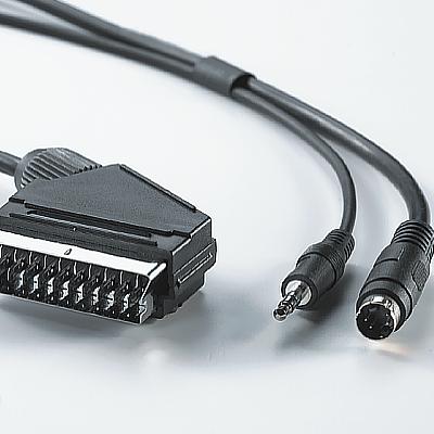 DVD комплект кабели, 10.0 м, Scart/M към SVHS/M + 3.5 мм Stereo/M, tin-plated, черен цвят
