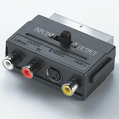 Scart адаптер, Scart/M към S-VHS/F + 3xRCA/F, с ключе, tin-plated, черен цвят