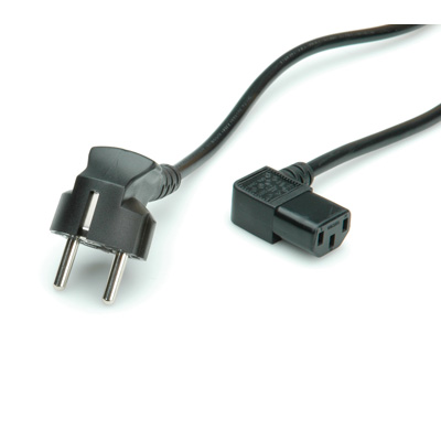ROLINE Захранващ кабел, ъглов, Schuko, 1.8 м, черен цвят